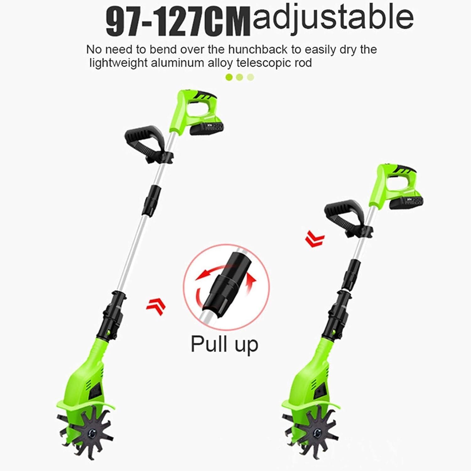 ZCX Rotavator électrique Motoculteur électrique sans fil, motoculteur de jardin à batterie 20 V 250 tr/min, longueur de poignée réglable, for jardin, champ pour allotissement,pelouse,jardin