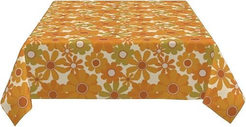 Miniatura 5 de Cafl 70's Retro Sunflower Table Cloth Vintage Floral Tablecloths Wrinkle Free for Picnic Kitchen Holiday Dining Room Rectangle Polyester Washable(54