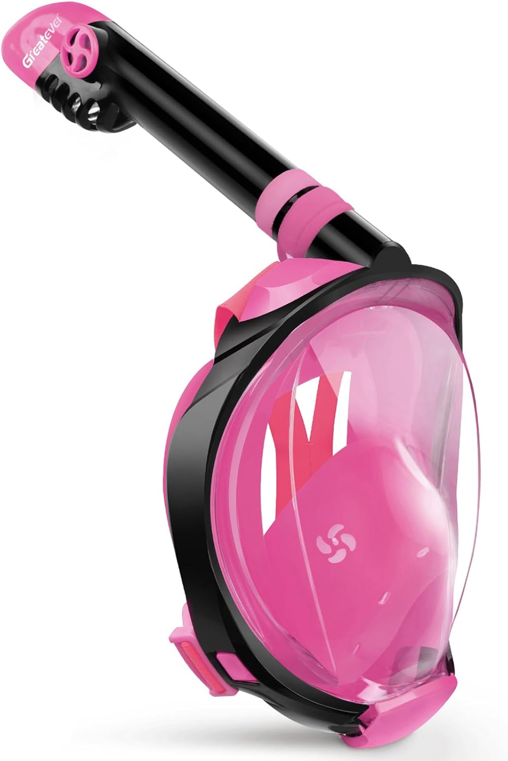 Greatever G2 Full Face Snorkel Mask with Latest Dry Top System,Foldable 180 Degree Panoramic View Snorkeling Mask with Camera Mount,Safe Breathing,Anti-Leak&Anti-Fog Pink Small/Medium