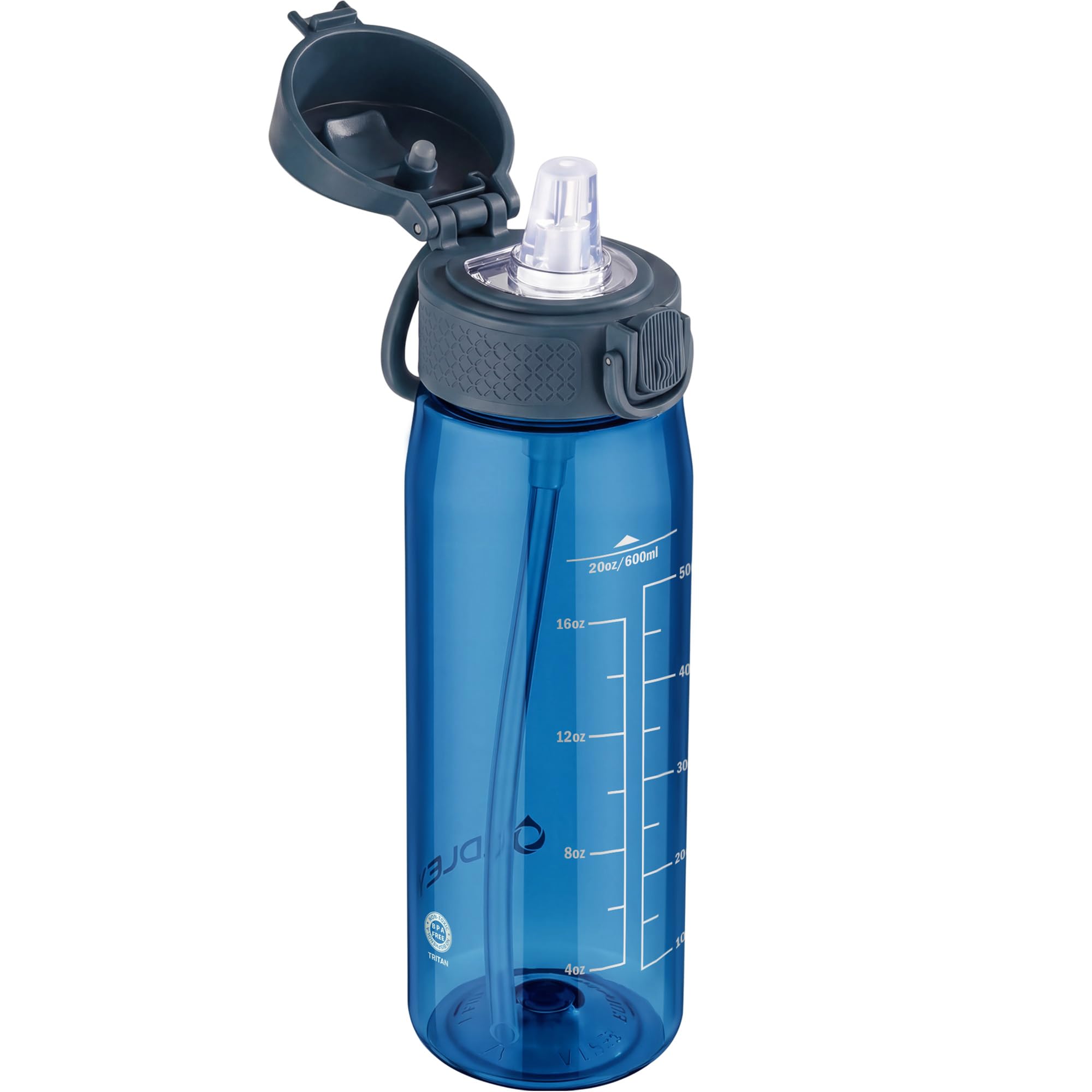 OLDLEY 600ml/20oz Water Bottles with Straw Leakproof Tritan Water Bottle with Handle BPA Free Time Marker Sports Drinking Bottle for School, Travel, Sports (Navy Blue)