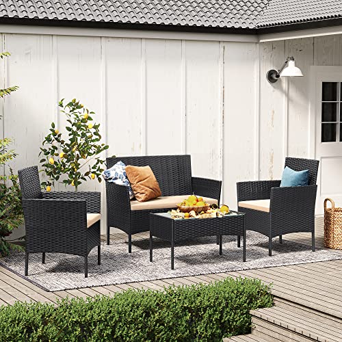 Salon de jardin 4 places ensemble table fauteuils banquette extérieure patio - 4