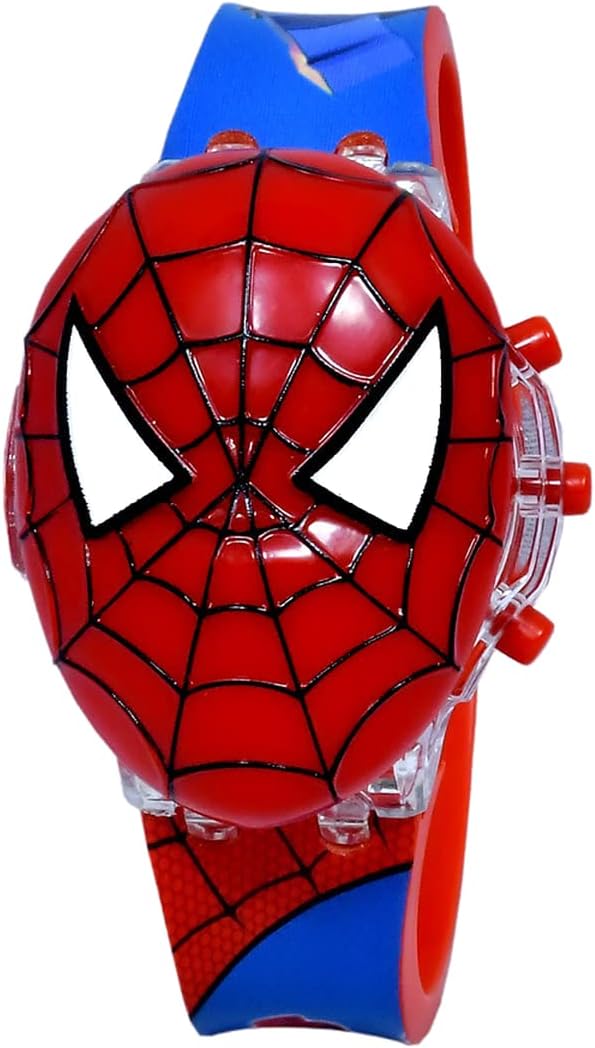 Kids Watch For Boys And Girl Spider Men 3D Light Led Glowing Watch With Music Tune&Face Cover Multicolor Digital Light Boys Watch For Kids Age 3-12 Year Old Birthday Gift Toy Digital Watch