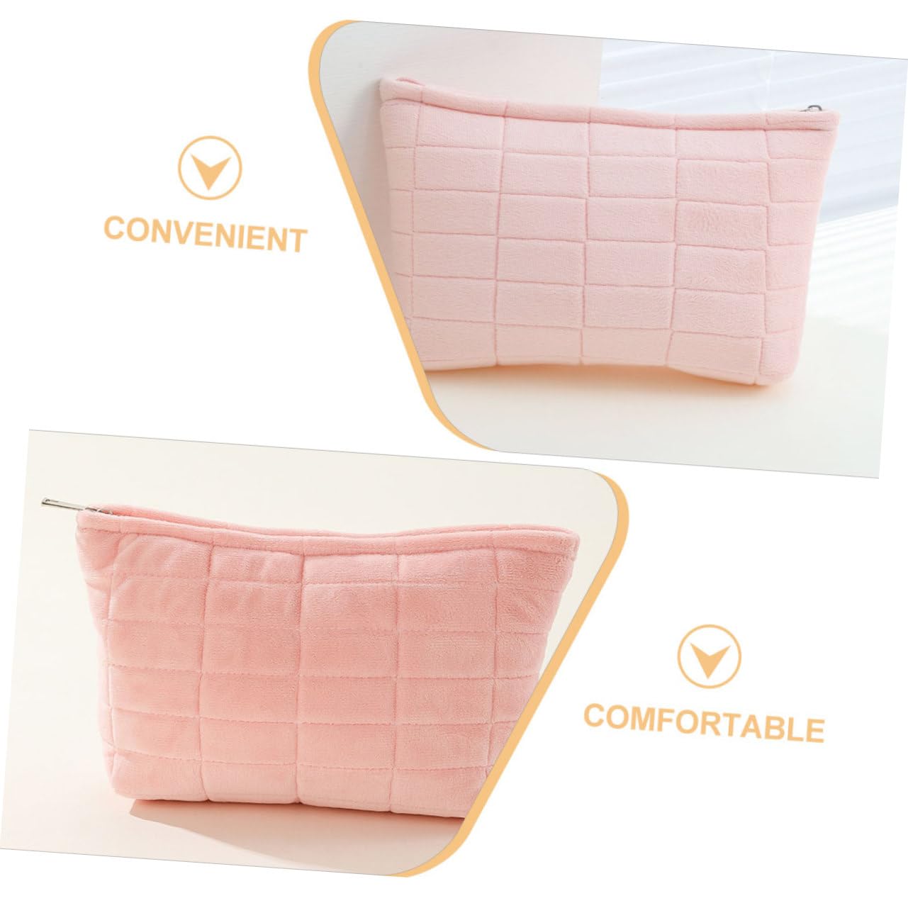 Healeved cosmétique portable Se maquiller sacs trousses de toilette organisateur de trousse de maquillage grand à brosse à maquillage Peluche rose