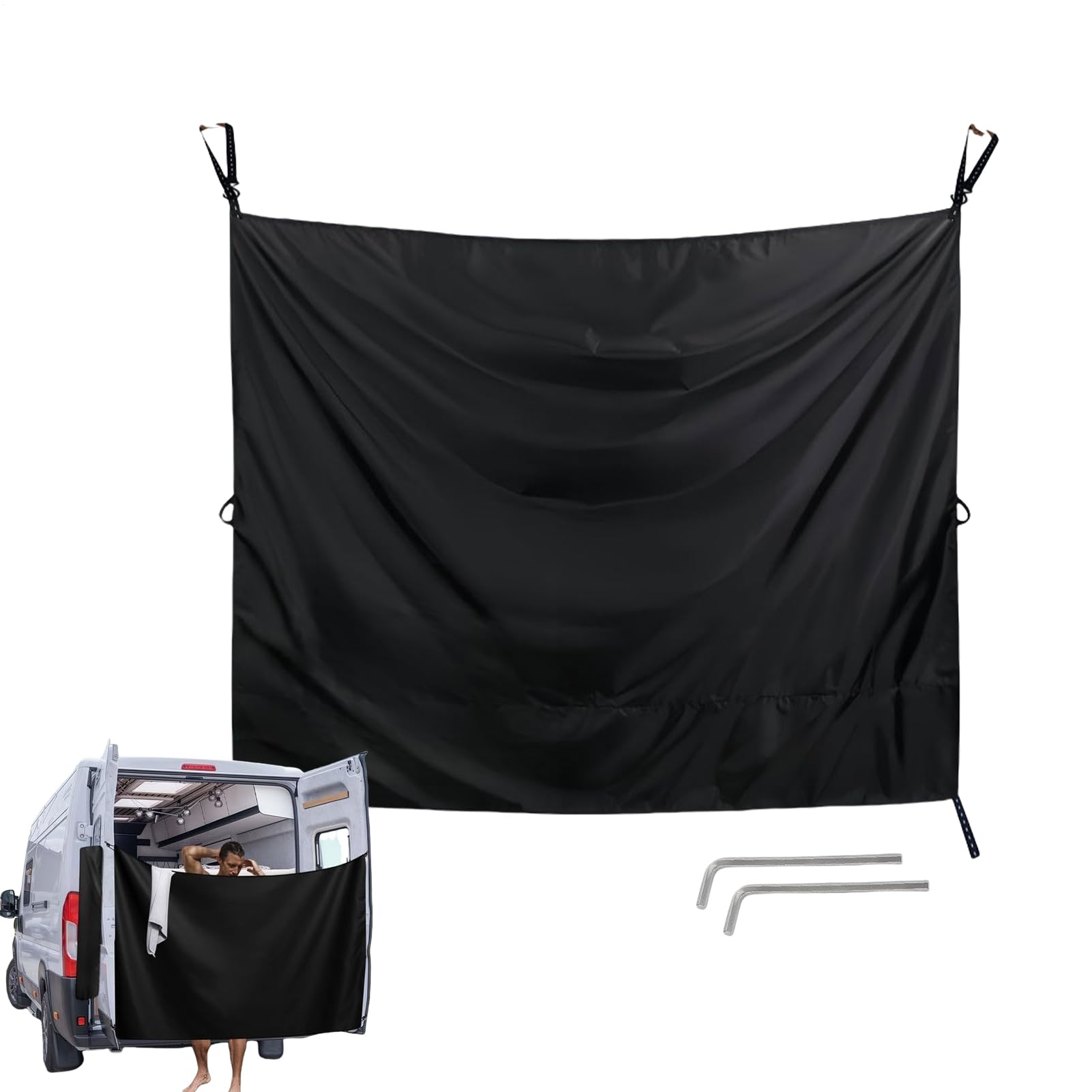 Générique Rideau Voiture Pare, Rideaux De Douche pour Porte Arrière De Camping-Car, Rrideau Douche Van Aménagé D'Intimité - Grand Pare- Réglable avec Crochets Magnétiques pour Douches Camping-Car