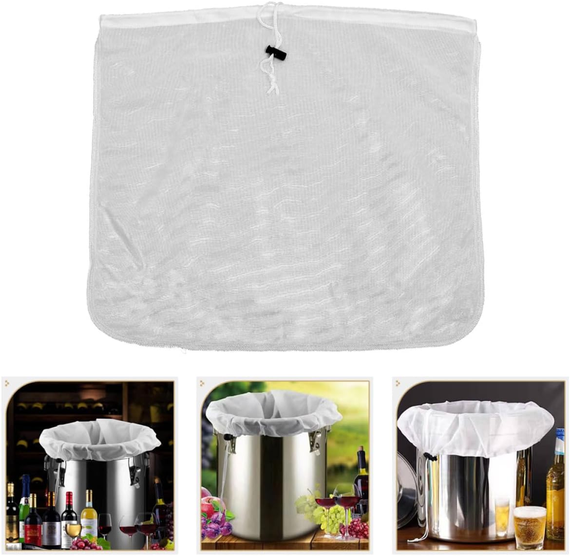 Reusable Wine Strainer Bag 56x66cm Fine Mesh Straining Bag for Juice Brew and Wine Making White Mesh for Home Brewing