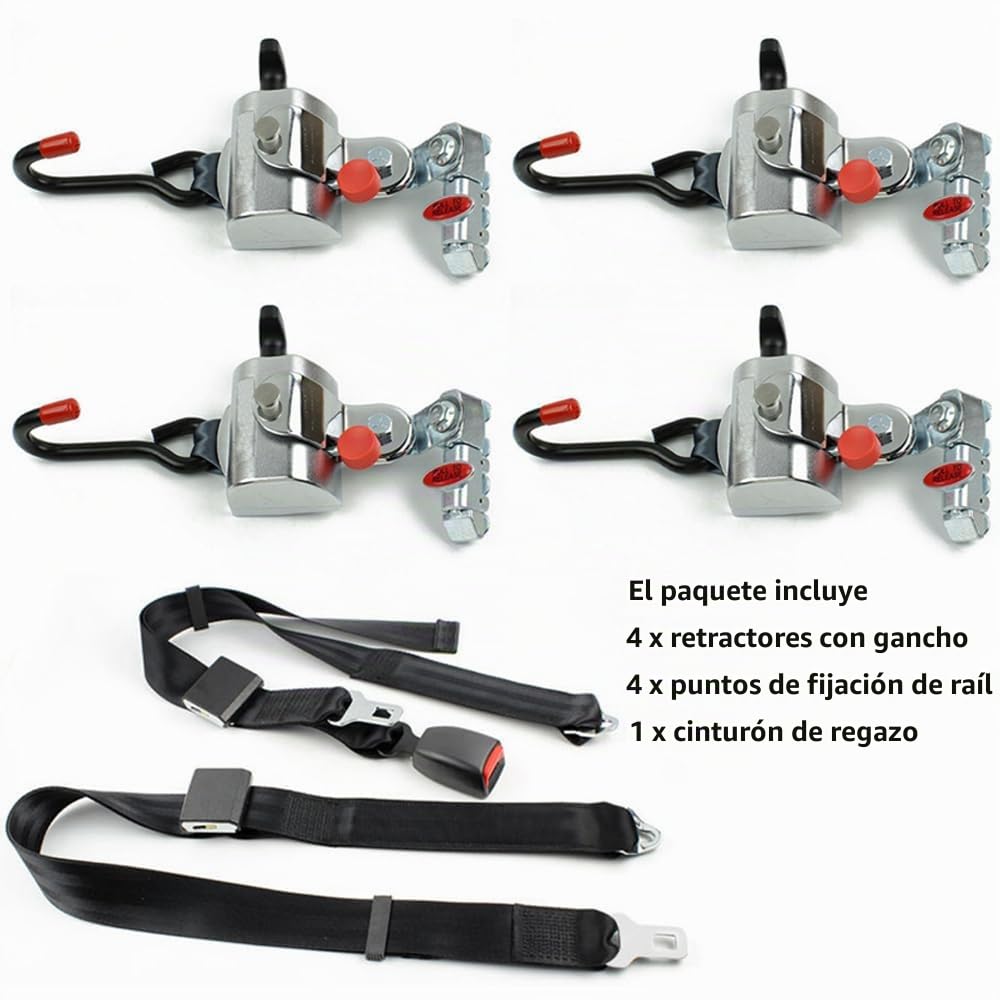 Sistema de seguridad retractor de silla de ruedas para autobús de tránsito y paratransito, retráctil, se adapta a accesorios de pista L con combo de cinturón de regazo y hombro, estándar DOT, 4 piezas