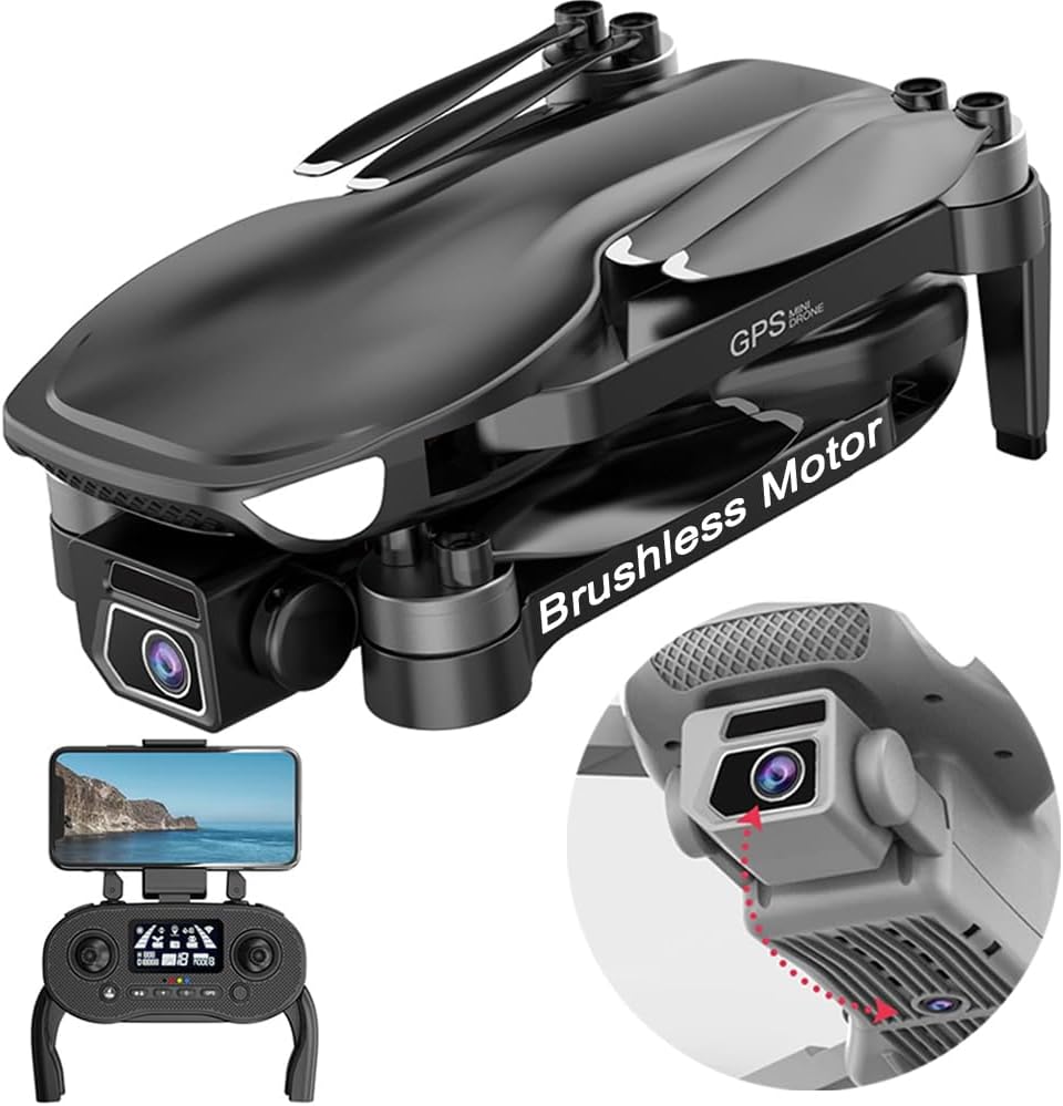 Lozenge Brushless Drone with Camera for Adults 4K GPS Drone Follow Me RC Quadcopter Helicopter L500 Pro Dual Cameras 2 Batteries and Storage Bag (Black, 4K Double Camera&2 Battery)