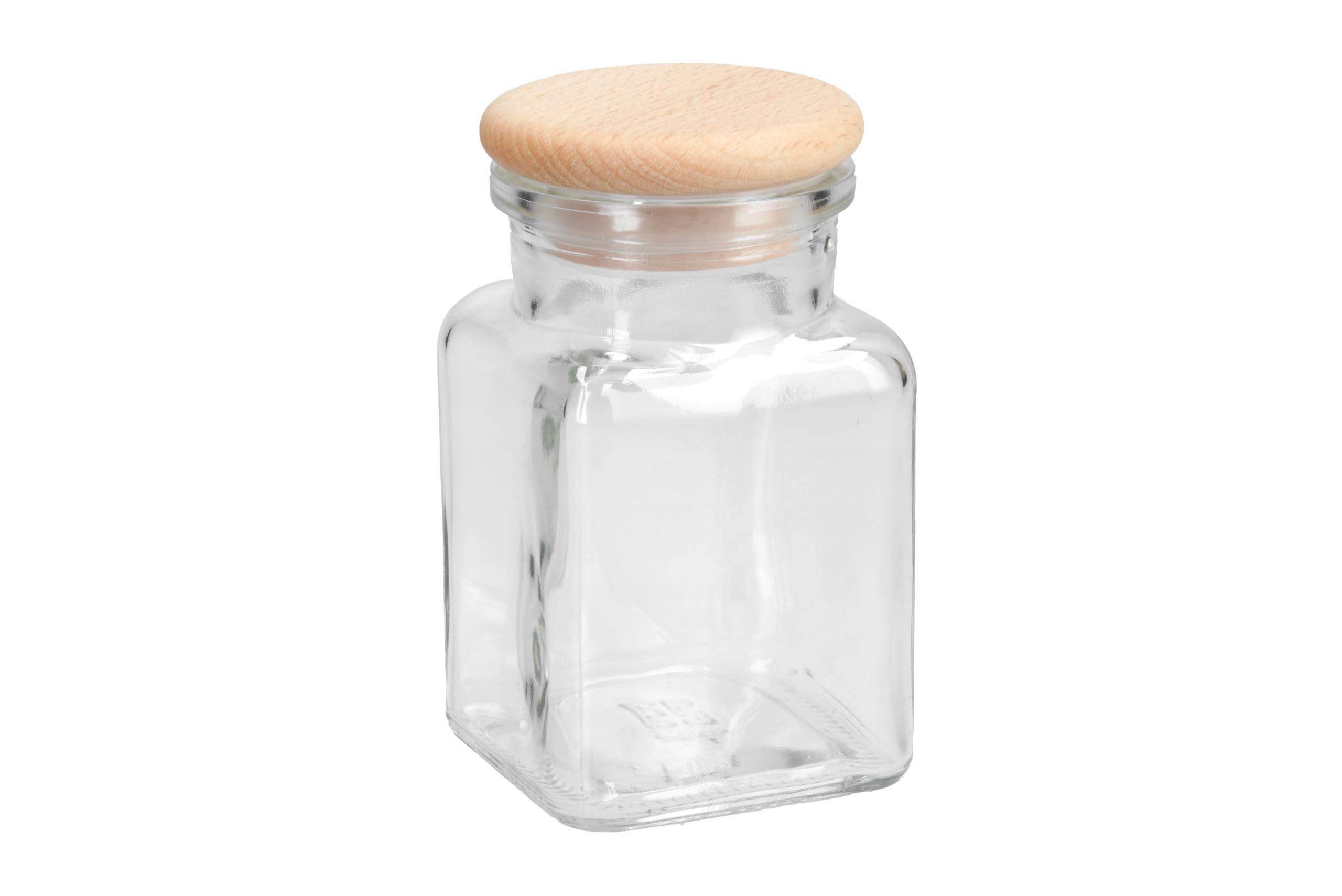 Wooden World – Glass Jar With Wooden Lid Square Spice Container 150 Ml