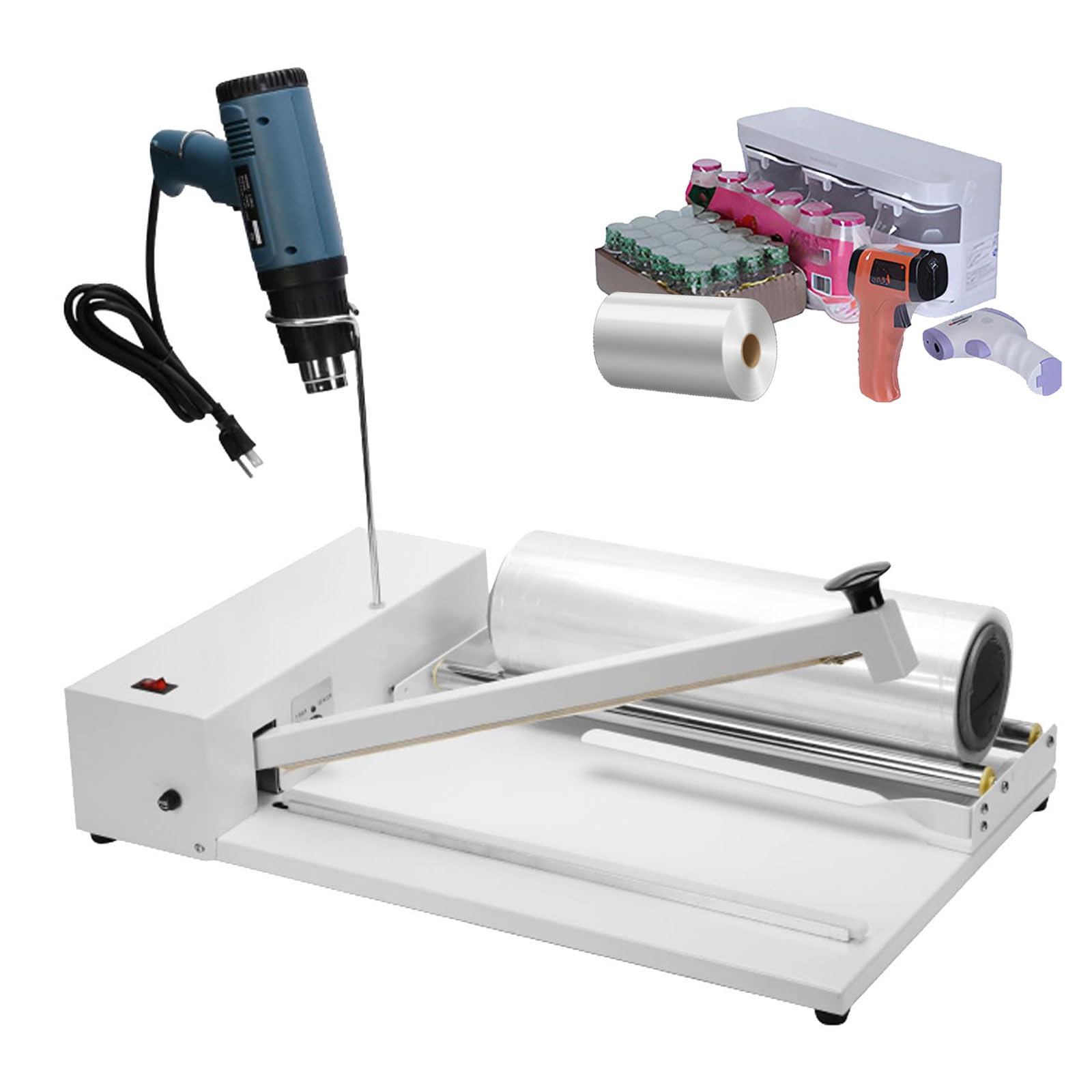 Machine d'emballage rétractable avec pistolet thermique, scellant 530 W, pistolet thermique 2000 W, 9 niveaux de température, protection contre la surchauffe, convient pour les films PVC et POF, sacs