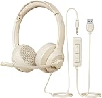 JIAMQISHI USB Headset with Mic for PC, On-Ear Computer Laptop Headphones with Noise Cancelling Microphone in-line Control for Home Office Online Class Skype Zoom