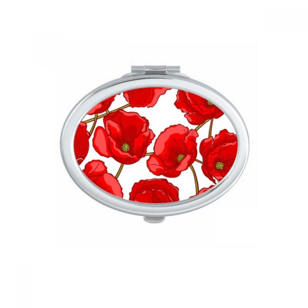 Miroir de poche de forme ovale motif fleurs de pavot, cadeau mignon pour femme