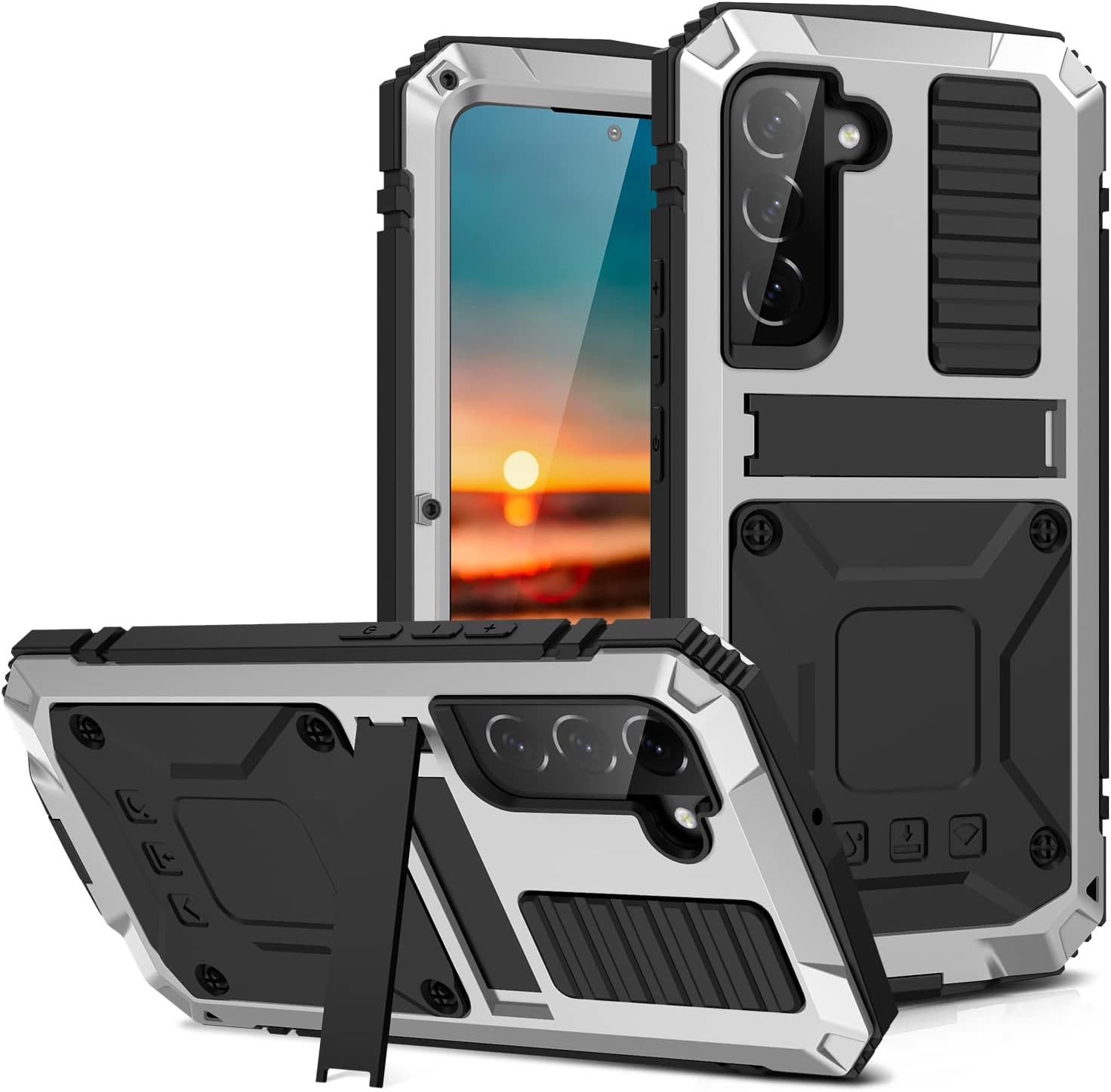 Compatible with Samsung Galaxy S22 Case Metal Military Aluminum Metal Case Shockproof Heavy Duty Hard Case with Kickstand for Galaxy S22 (Samsung S22,Silver)