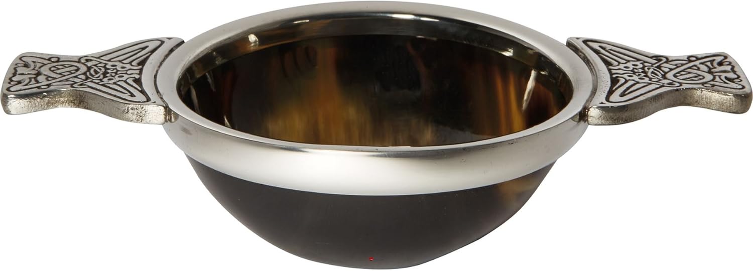 I LUV LTD 100mm Horn and Pewter Scottish Quaich Cup of Friendship Christening Gift