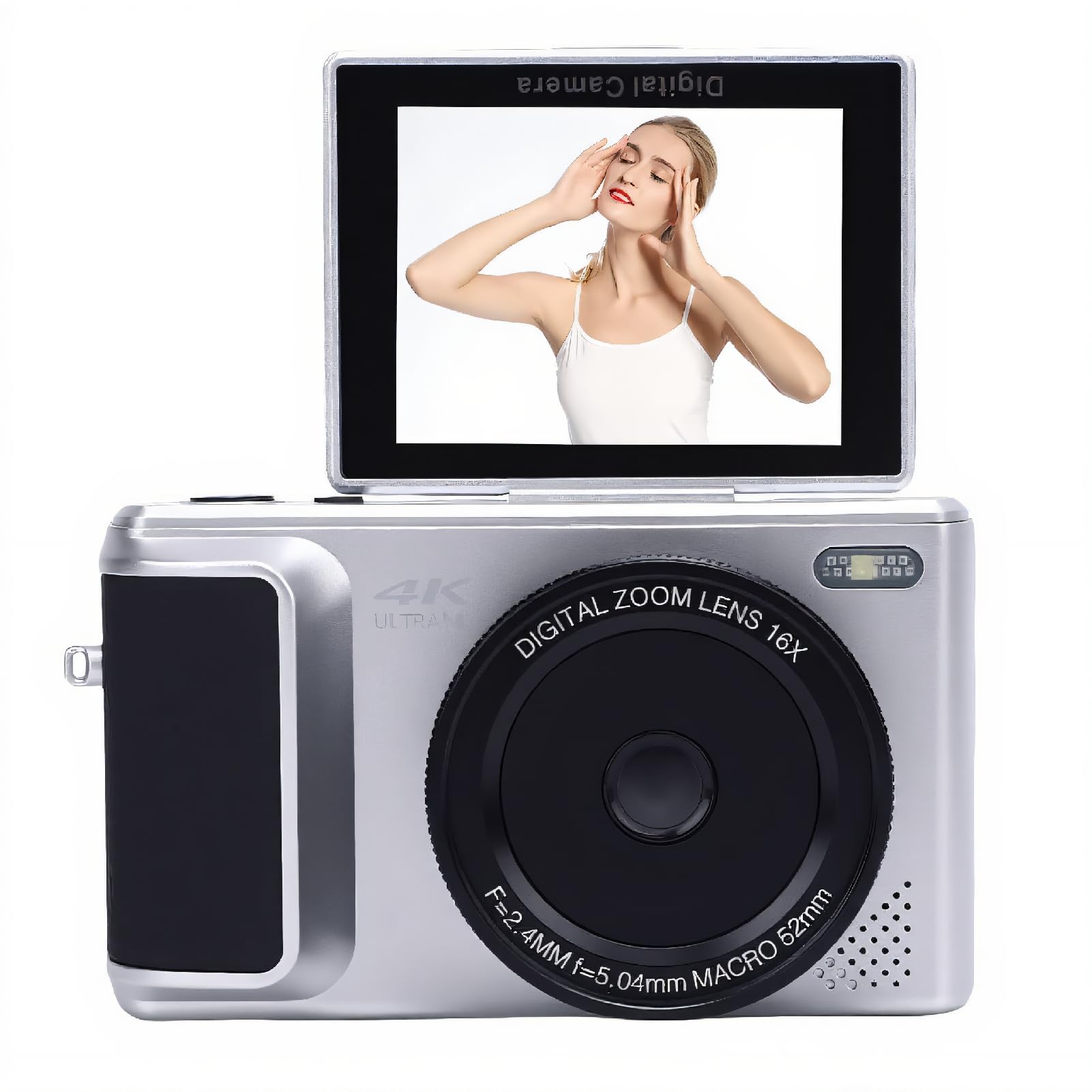 Tangxi 4K Digital Camera for Photography, 64MP HD Autofocus Vlogging Camera with 2.8 180° Flip Screen, Retro Mirrorless Video Cam with 16X Digital Zoom, AI Stabilization (Silver)-picture-41