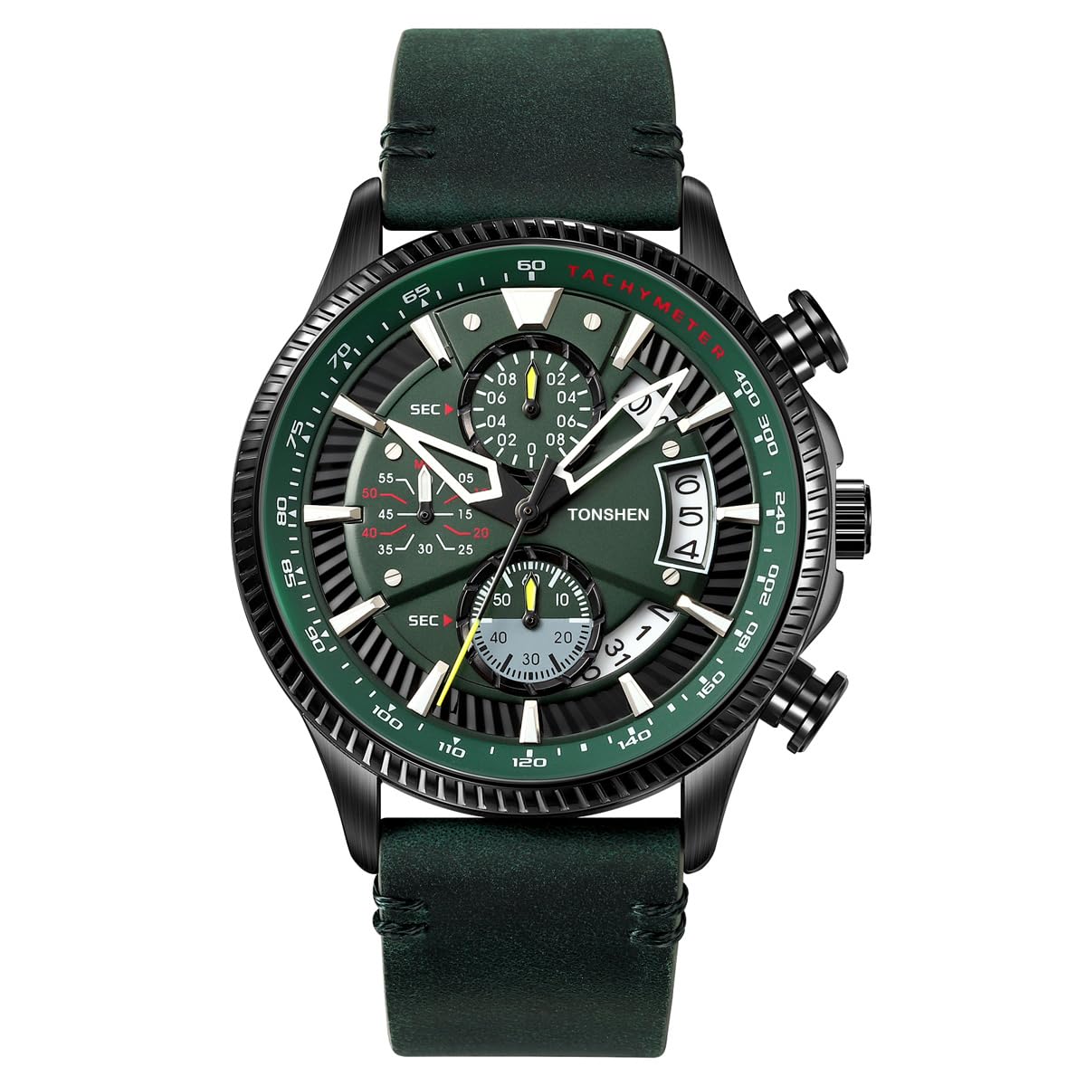 TONSHEN Relojes de Hombre Casual Analógico Cuarzo Acero Inoxidable Caja y Piel Correa Deportivo Cronómetro Calendario Reloj de Pulsera