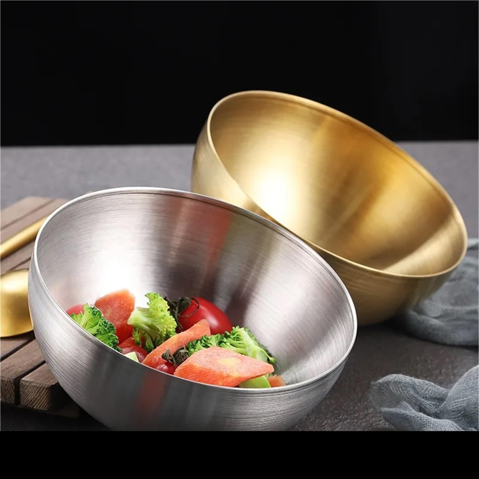 Bol De Acero Inoxidable Cuenco de ensalada acero inoxidable 15 cm, 20, 24 y 28, multifuncional, redondo, dorado plateado(Gold28cm)