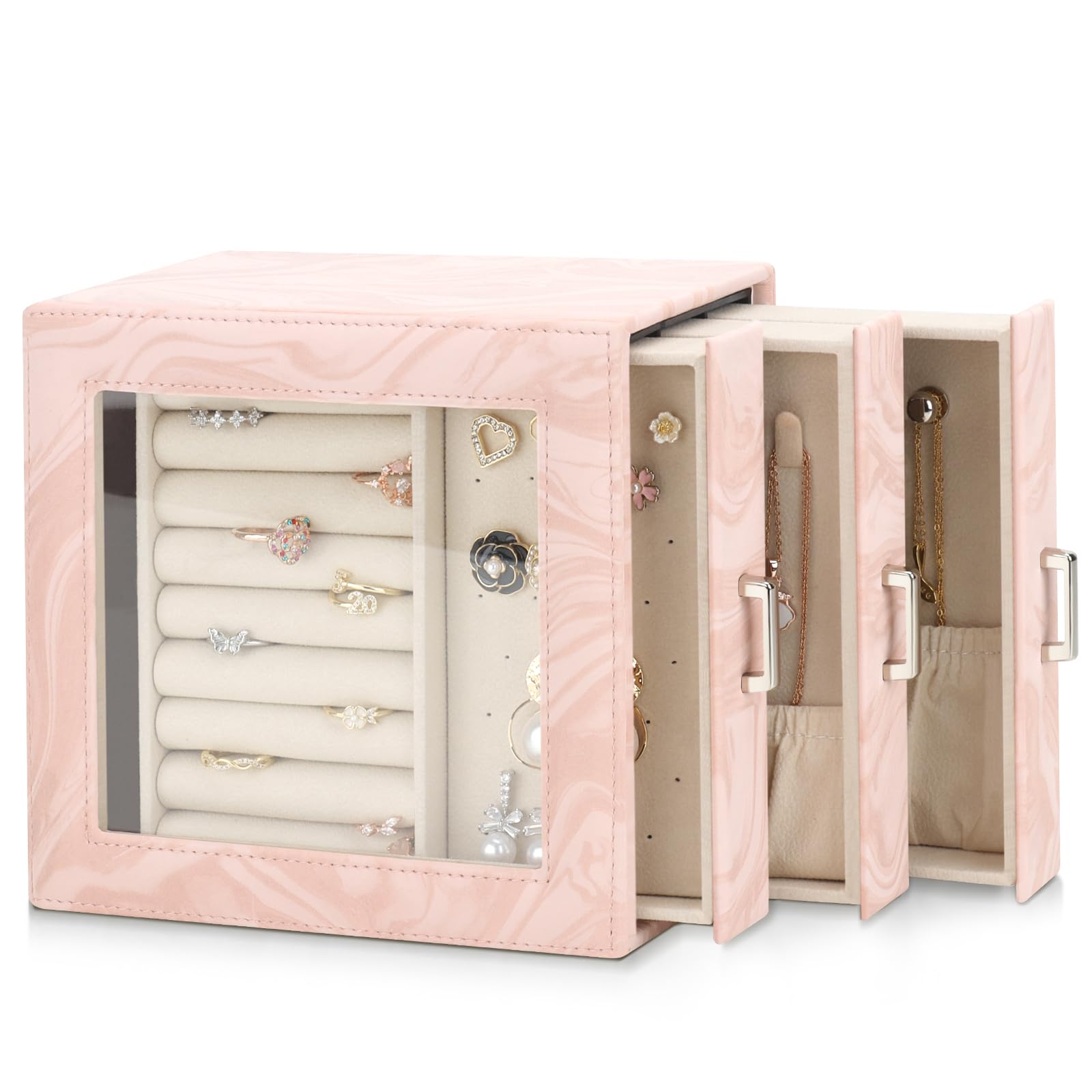 Rangement Bijoux Rose pour boucles d'oreilles colliers bagues bracelets et montres