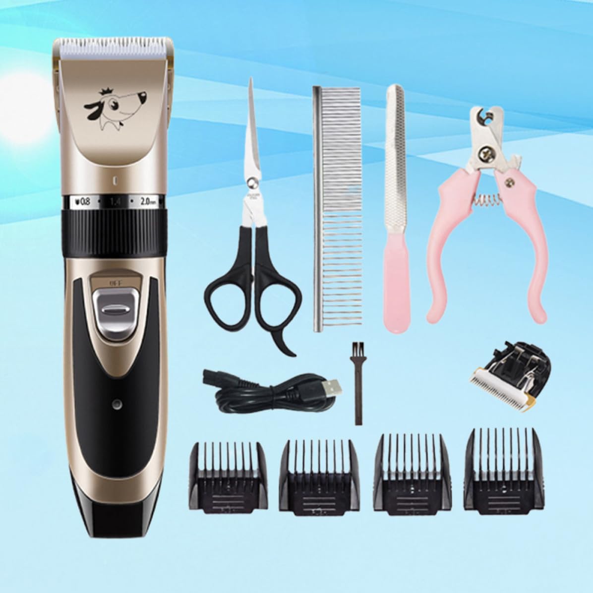 4 Piezas Cortapelos Eléctrico para Perros y Gatos Recargable USB Motor de Precisión y Accesorios de 4 Peines para Peluquería Profesional de Mascotas