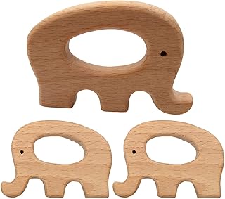10pcs Natural Wooden Elephant Teether Toys Pendant Pure Natural Beech Wood Animal Teething Shape for Handmade Necklace/Bracelet (Elephant 10pcs)
