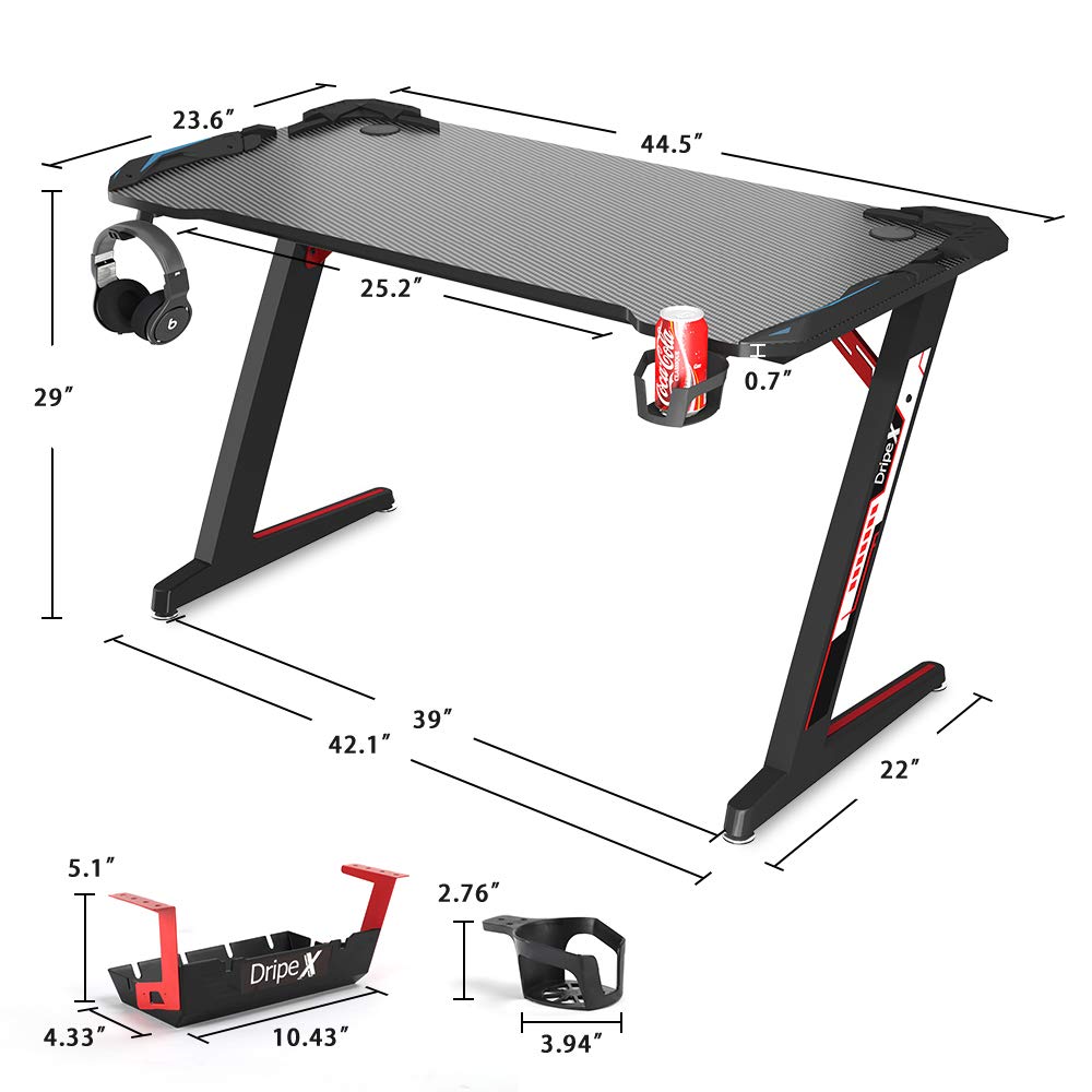 Dripex 44.5" Gaming Desk, ZShaped Ergonomic Gaming Desk for PC with