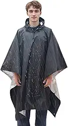 Poncho de chuva com capuz 3 em 1 para adultos, à prova d'água, multifuncional, ao ar livre, para caminhada/acampamento e viagens, preto revestido de prata, Preto, 00