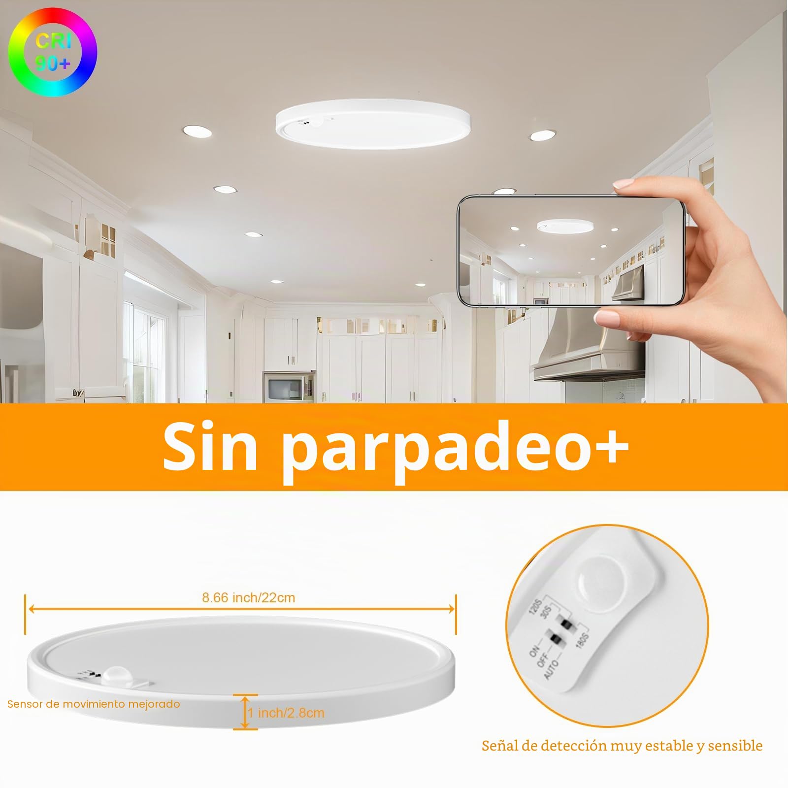 Eleganted 4PC Plafón LED con Sensor de Movimiento Radar, Plafon de Techo Redonda Ultra Delgada, 1600LM, 3000K/4000K/6000K, para Pasillos, Porche, Entrada, Escalera Ø22cm