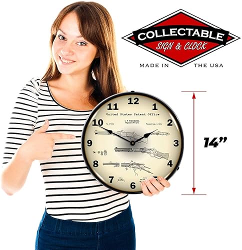 Miniatura 3 de Winchester - Reloj de pared LED con palanca y rifle de acción 1866, estilo retro, vintage, iluminado, 14 pulgadas