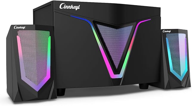 2.1 USB-Powered Computer Speaker with Subwoofer,PC Speakers with subwoofer-Dual 4.7 mid-Treble Full-Range Satellites for PC,Speaker with Dynamic RGB,Up to 16W, 3.5mm Inputs
