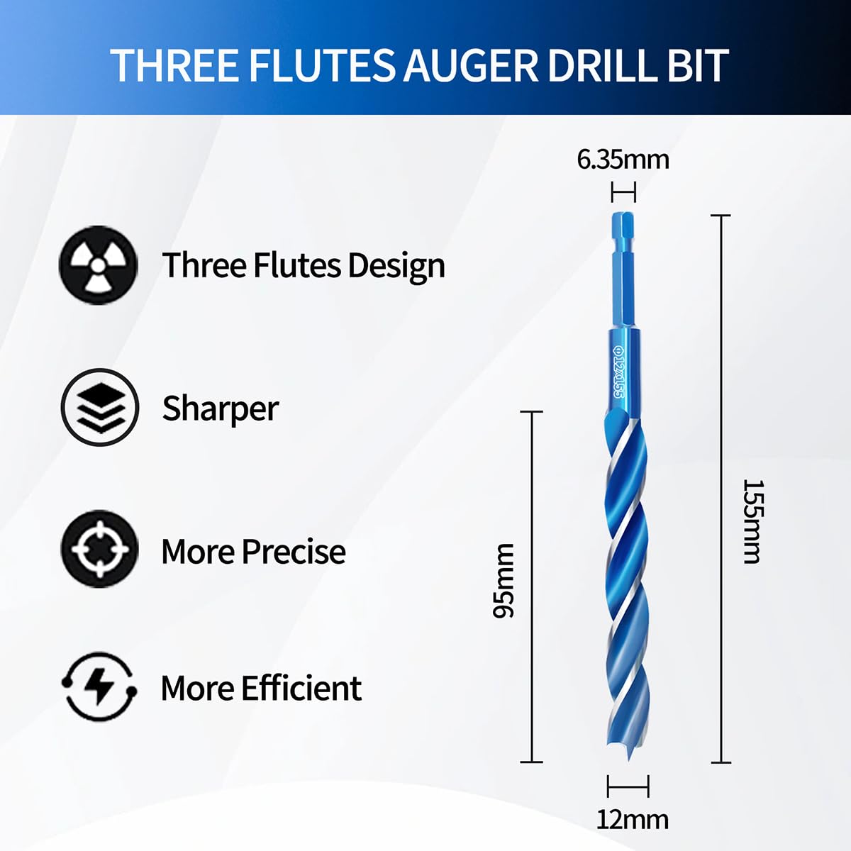 Teronbeta Wood Drill Bit 12mm x 155mm x 2pcs Professional 1/4 Inch Hex Shank Brad Point Auger Drill Bits for Wood - Image 2