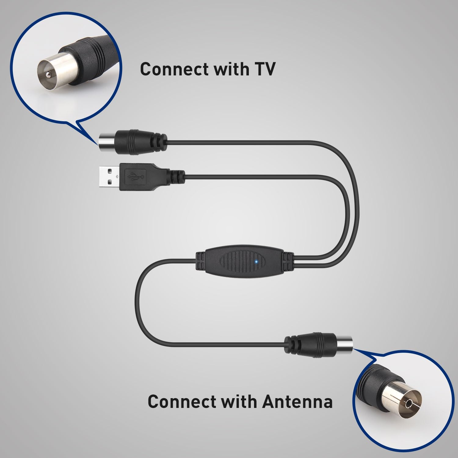 August DTB115B Wzmacniacz sygnału anteny telewizyjnej-Zasilany przez USB,20dB Zysku,Wzmacniacz Antenowy o Wysokim Zysku do Koncentrycznych Anten Naziemnej Telewizyji Cyfrowej,HD TV,DVB-T,DVB-T2