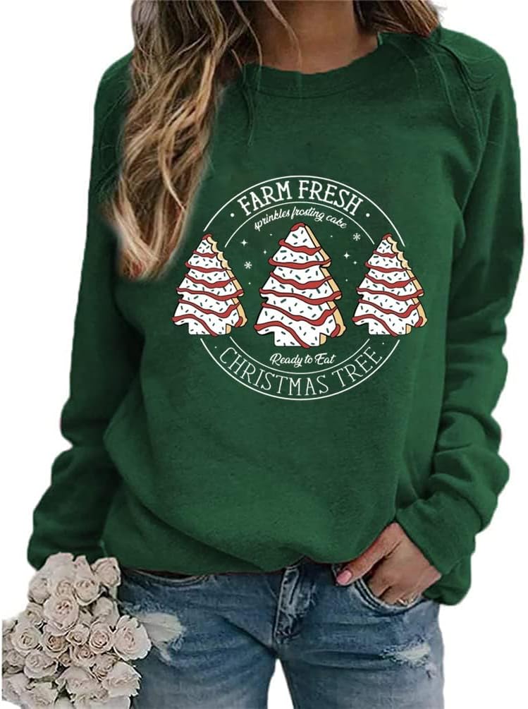 Dahuiya Christmas Sweatshirts For women Funny Christmas Sweater Cozy Holiday Graphic Tops