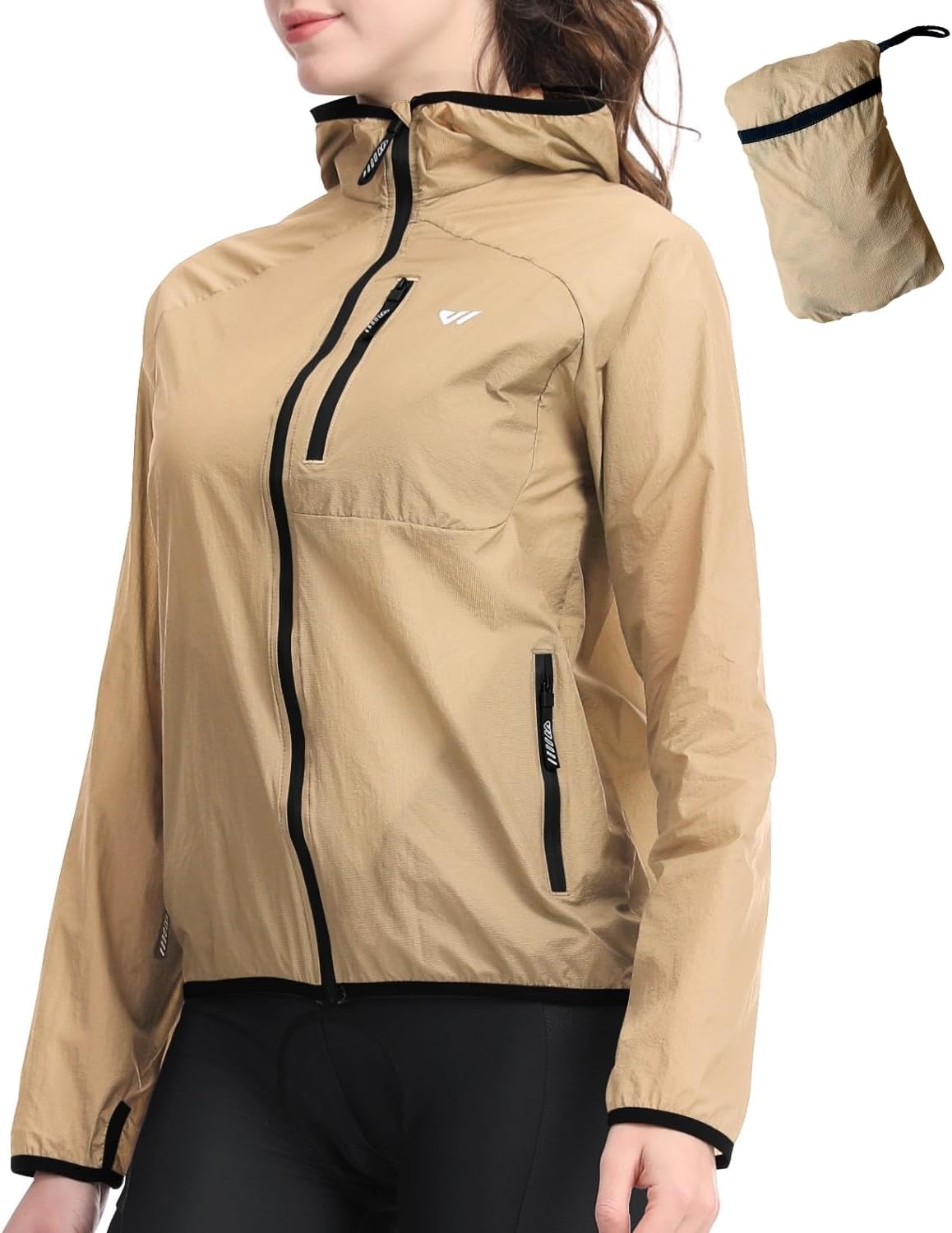 Wulibike Windbreaker Jacket Women Lightweight Rain Jacket Packable Reflective Hooded For Cycling,Hiking Outdoor Sports