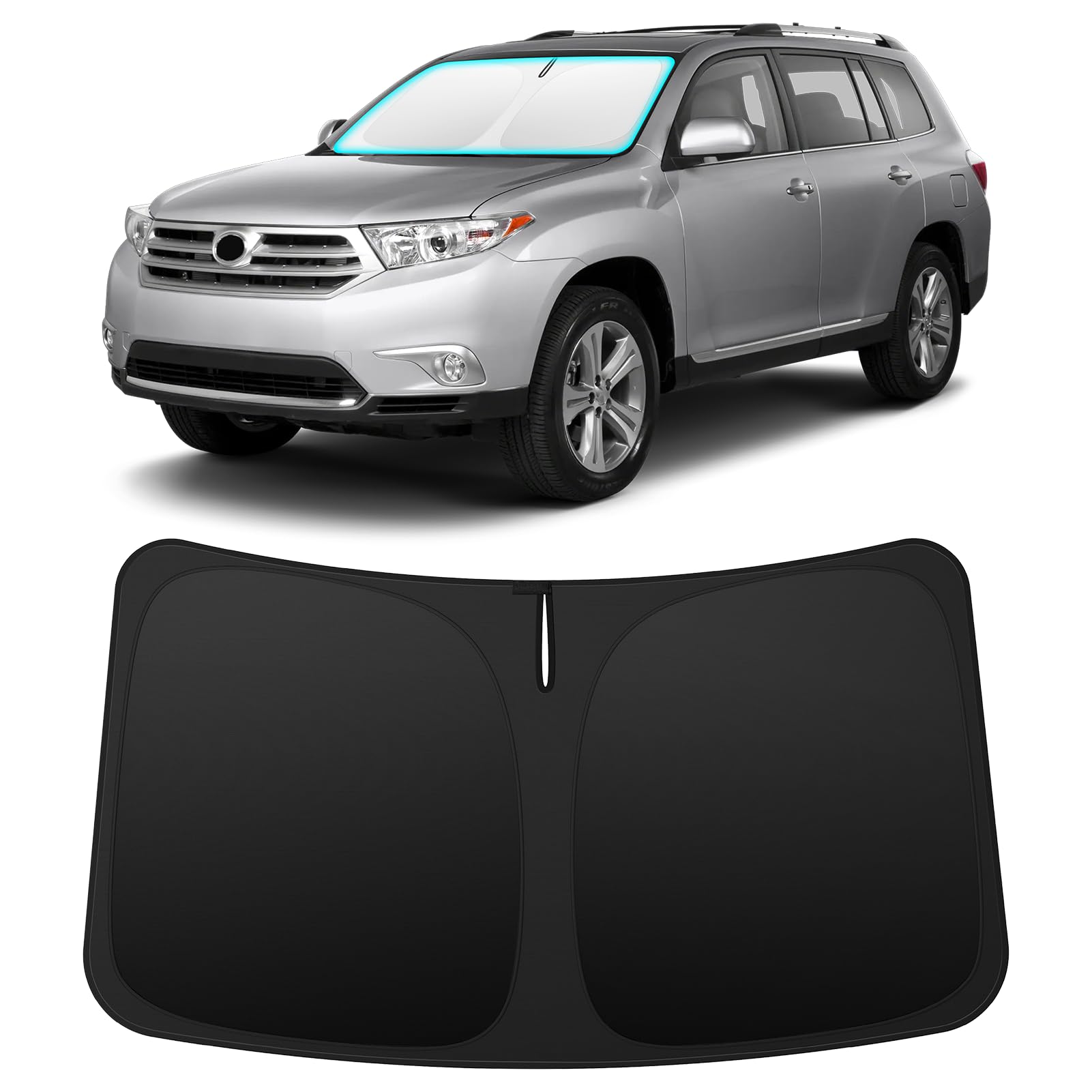 INSAUTO Custom Fit Windshield Sun Shade for Toyota Highlander 2008-2013 | Foldable Front Window Sunshade Car Accessories, UV & Heat Reflector, Keeps Interior Cool, Includes Storage Bag