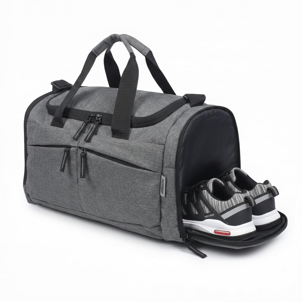 Wooum Sports Gym Bag,Travel Duffel Bag with Shoes Compartment for Men Women, 43x29x28 Cm Approx 35L, Lightweight - Grey
