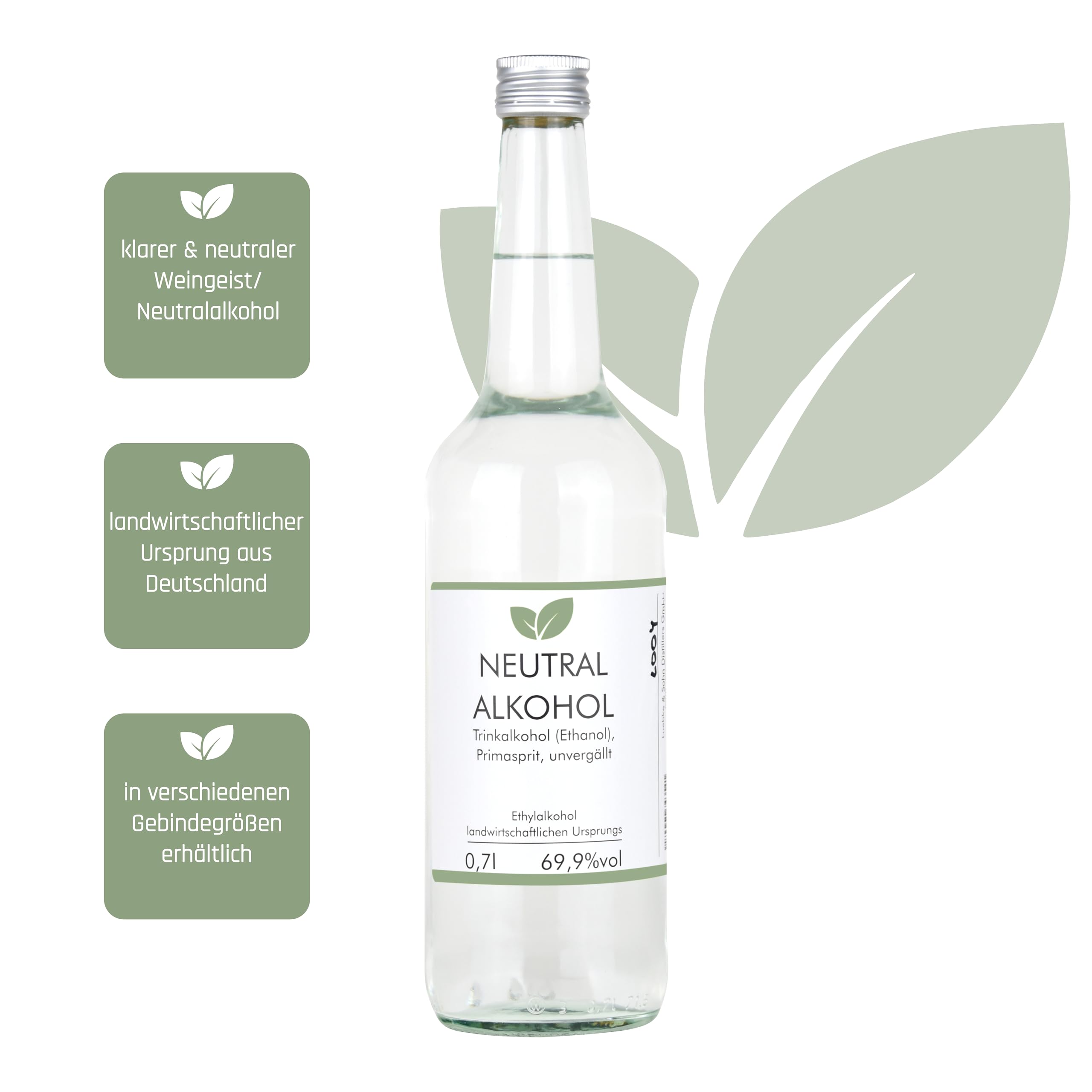 0,7l Weingeist Primasprit Trinkalkohol 69,9% vol - zum Ansetzen von Likören, Gin oder Tinkturen - 0,7l Flasche