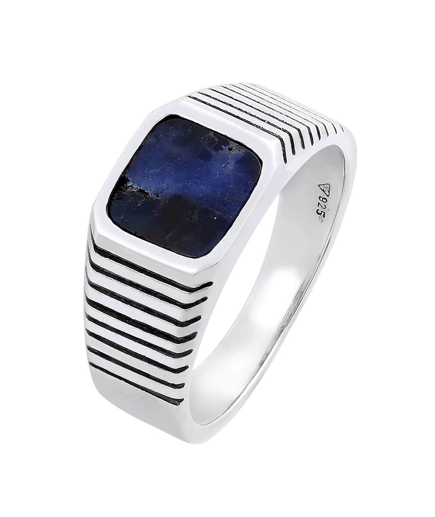 Kuzzoi Anillo de plata de ley 925 con sello de sodalita, anillo clásico de 10 mm de ancho en plata de ley 925, anillo de motero, talla 60-66 0605630721