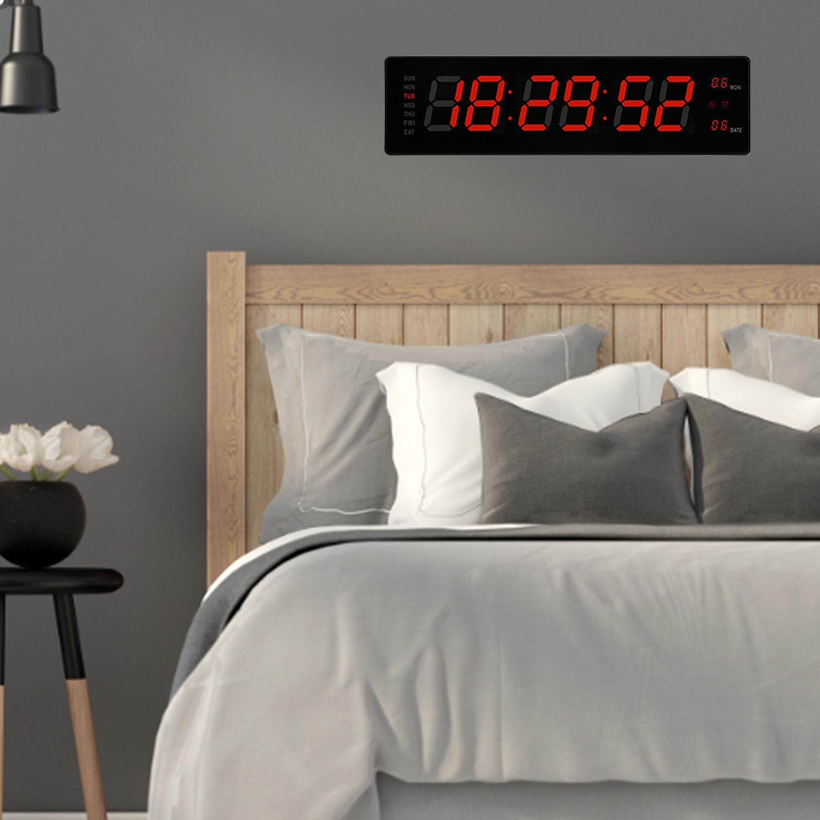 Topiky Reloj de Pared Digital Grande, Despertador con Temperatura de Día y Fecha, Reloj Digital con 8 Alarmas y Memoria de Fallos, para Salón, Dormitorio, Decoración, Regalo para (EU)