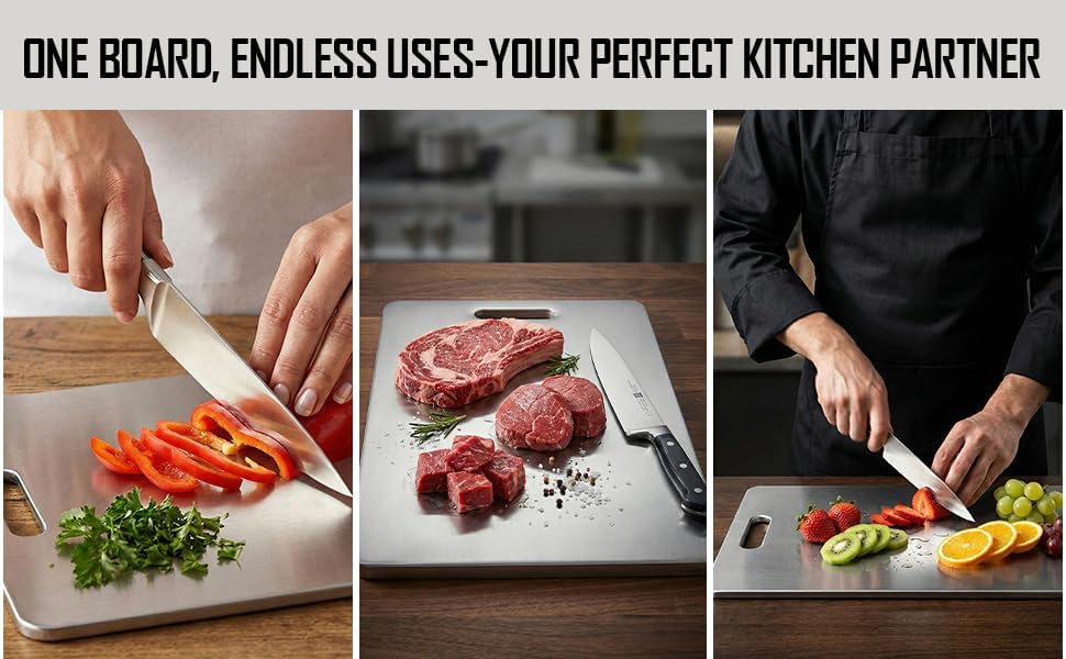 Miniatura 5 de Neyora Tabla de cortar de acero inoxidable de 3 piezas, tablas de cortar para cocina (S+M+L)