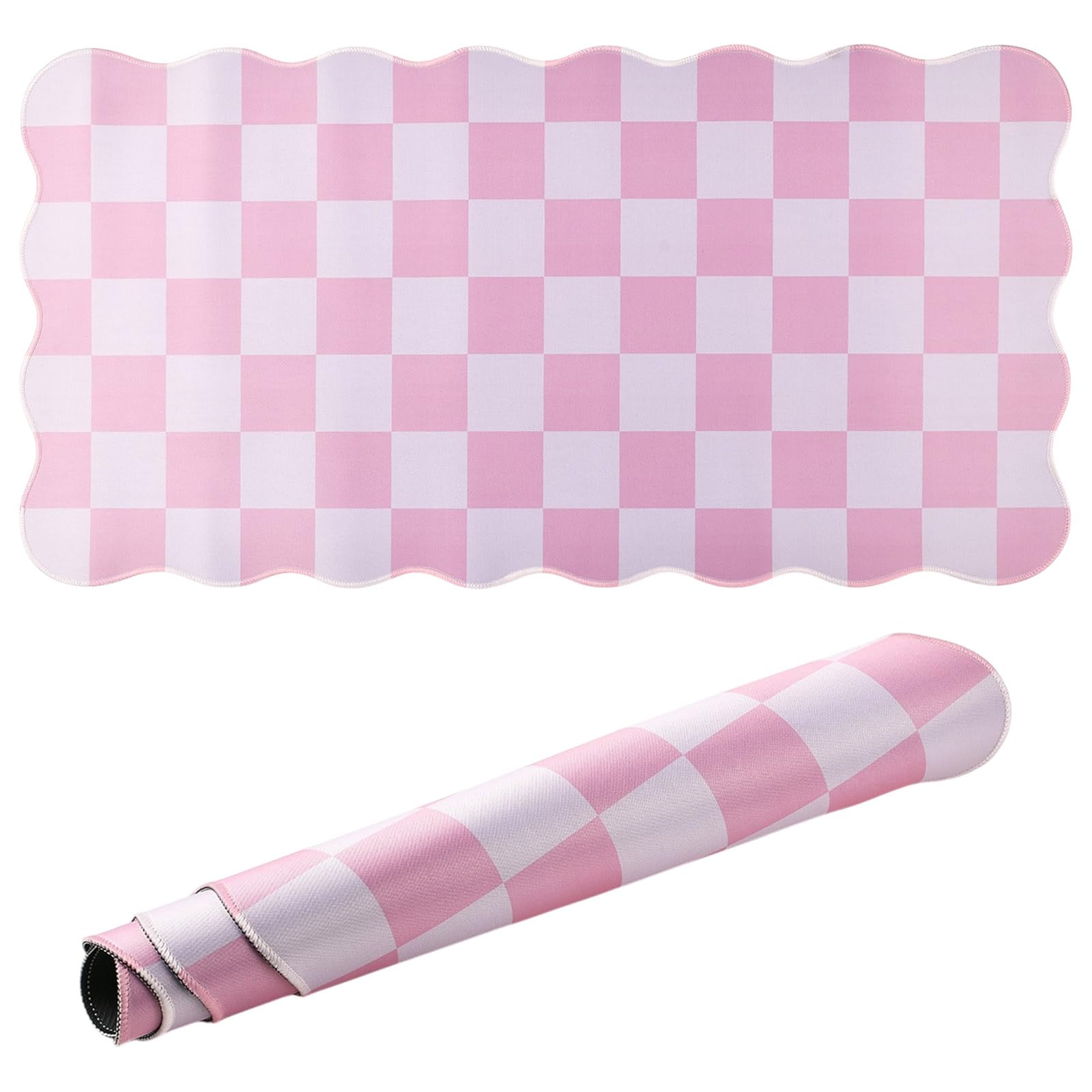 BEEFLYING Scalloped Computer Desk Mat Large Mouse Keyboard Pad 30.9*15.7 In