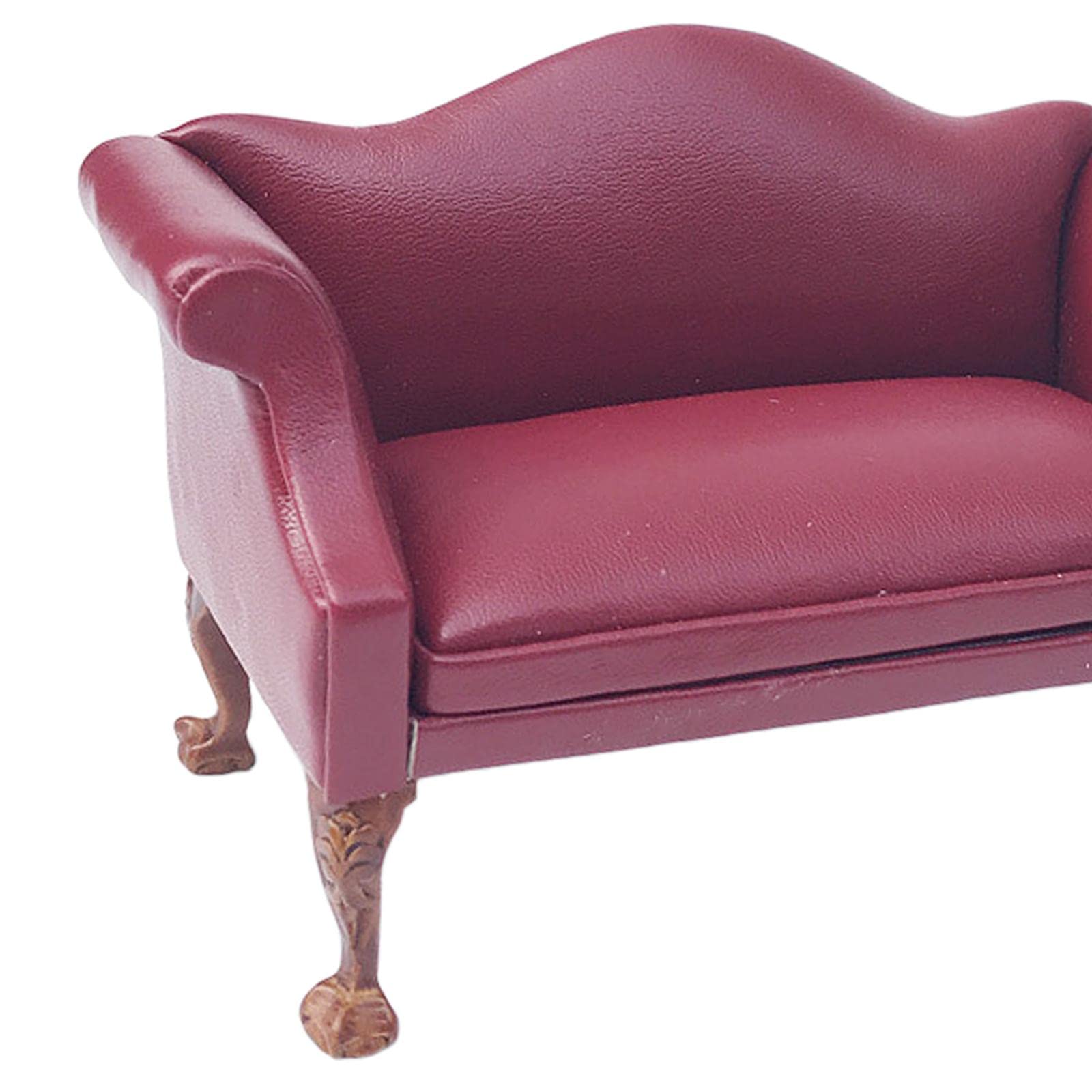 Sofá de Cuero Sintético en Miniatura a Escala 1/12 para Casa de Muñecas, Mueble Y Accesorio Decorativo, Rojo Asiento de Amor