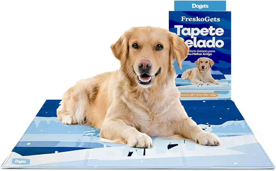 Tapete Gelado Refrescante para Cachorro Grande Porte Cães Gato 110x70cm Alivio Termico Para o Pet Não Utiilza Agua Não precisa Colocar Geladeira Fácil de Limpar