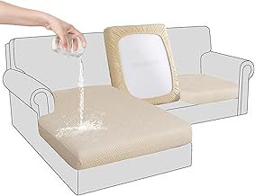 BXFUL Housse de Coussin de Canapé Extensible Imperméable pour Siège Jacquard Résistant aux Rayures et Antidérapante pour Canapé, Protection de Coussin de Siège (Grand-1 Place,Blanc Cassé)