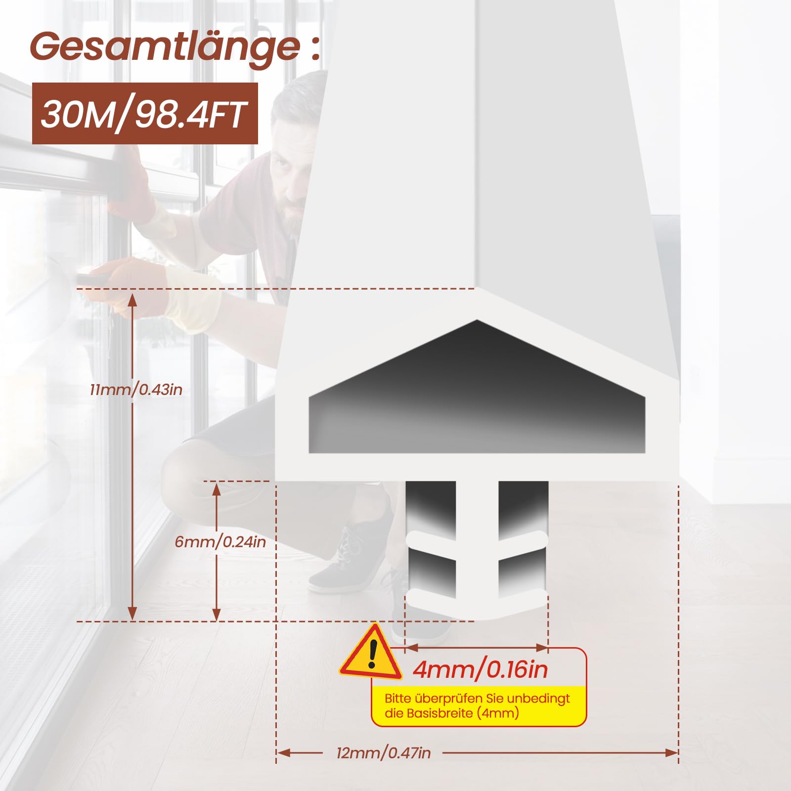 Türdichtung TPE, Türdichtung Dichtprofil, Türrahmen Dichtung für Schallschutz, 12mm Zimmertürdichtung Weiß, 5m/10m/15m/20m/30m Verfügbar (30M)