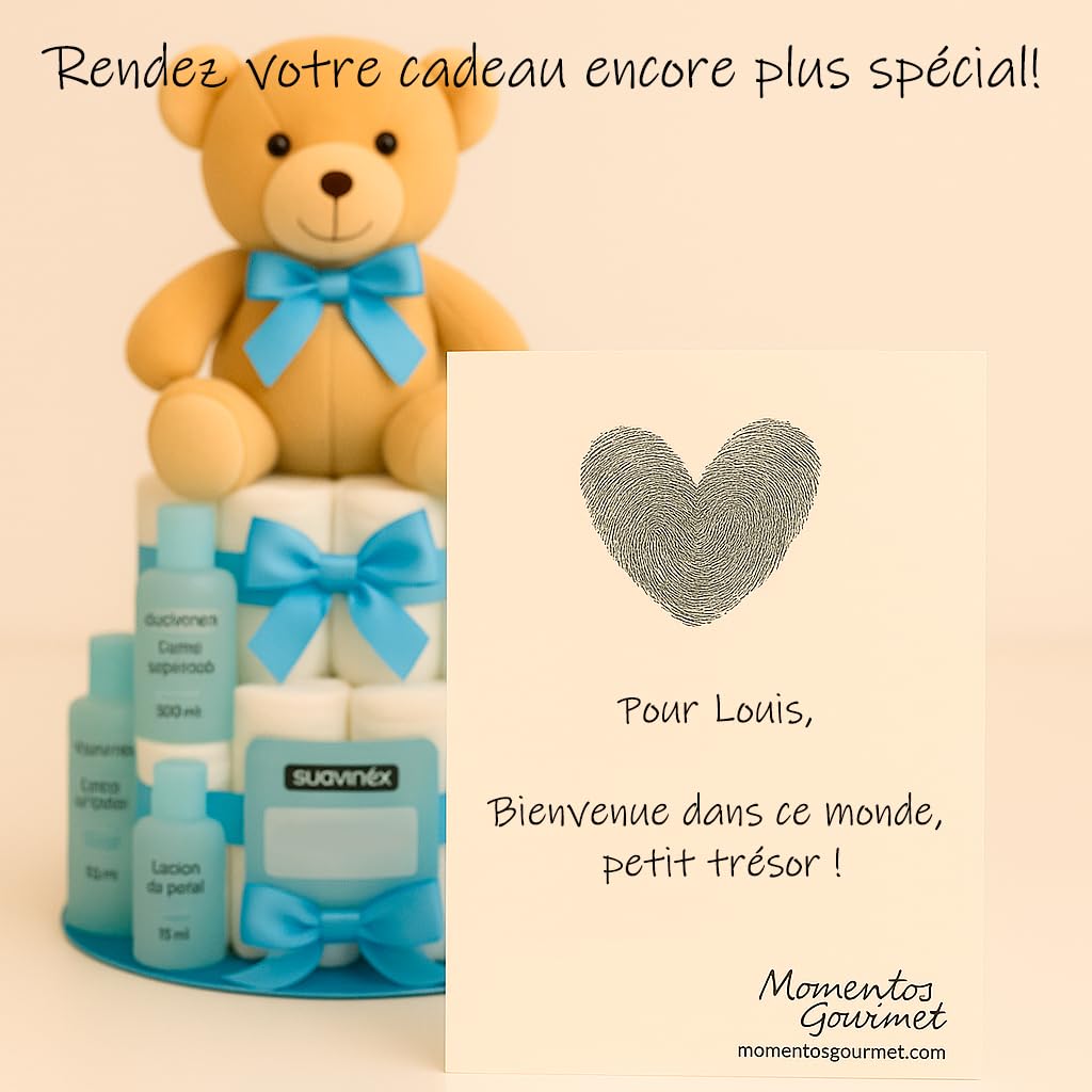Gâteau de Couches Personnalisé Cadeau Naissance Bébé Fille Garçon Coffret Original Baby Shower Fait Main avec Carte Taille 2