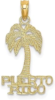 Colar de ouro amarelo 14 k plano Porto Rico sob a palmeira pingente pingente de viagem destino de transporte joias finas para mulheres presentes para ela, Pedra Ouro amarelo