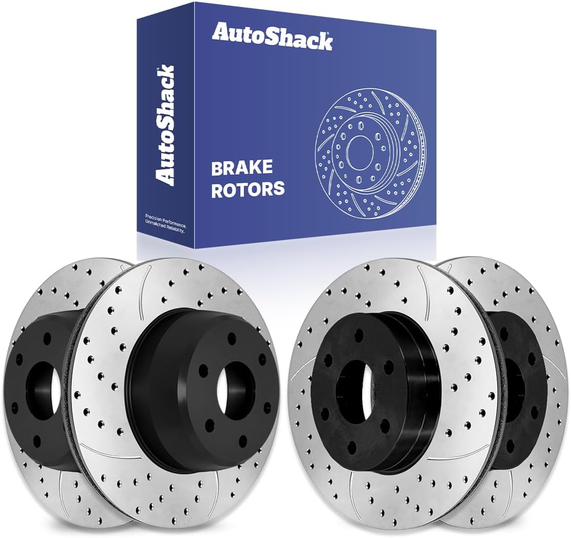 AutoShack Front Vented & Rear Vented Drilled & Slotted E-Coated Brake Rotors 4-PC Set Replacement for 2003-2008 Chevrolet Express 1500 2003-2008 GMC Savana 1500 2000-2006 GMC Yukon ShadowGuard