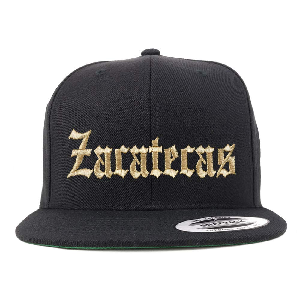 Trendy Apparel ShopOld English Zacatecas Gold Embroidered Flatbill Snapback Baseball Cap
