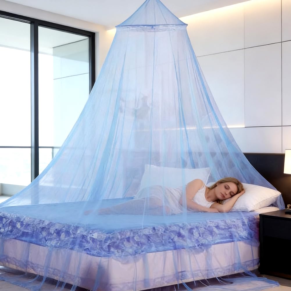 Mosquitera para Cama Doble, Universal Mosquitera para Cama con Diseño de Cúpula, Cama Portátil Mosquitose, Cama de Viaje, Mosquiteras para Hamaca en Casa, Viajes, Camping, Azul