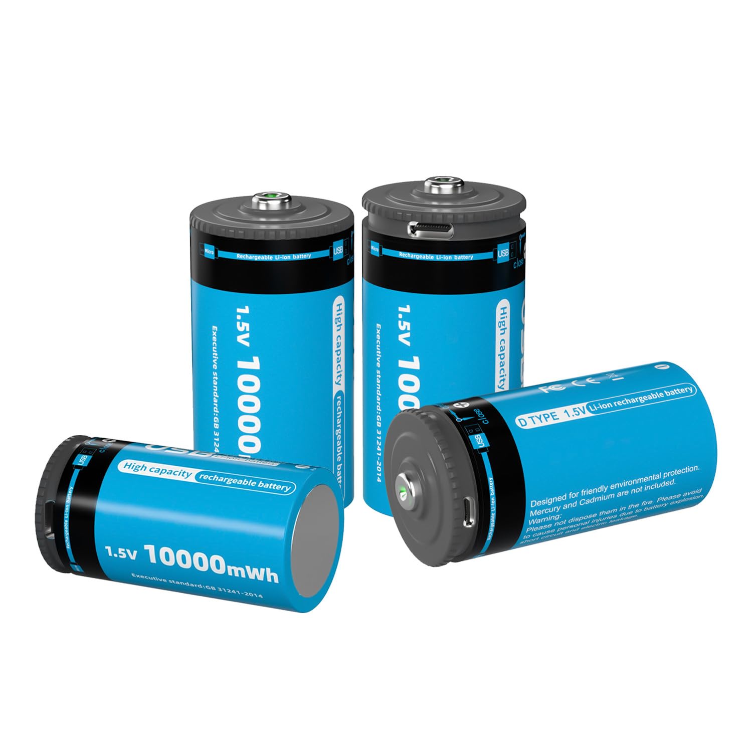 Batterie Ricaricabili Al Litio D Confezione da 4 Batteria D Ad Alte Prestazioni 10000mWh 1,5V per Torce Elettriche, Radio, Orologi, Stereo, Ecc.