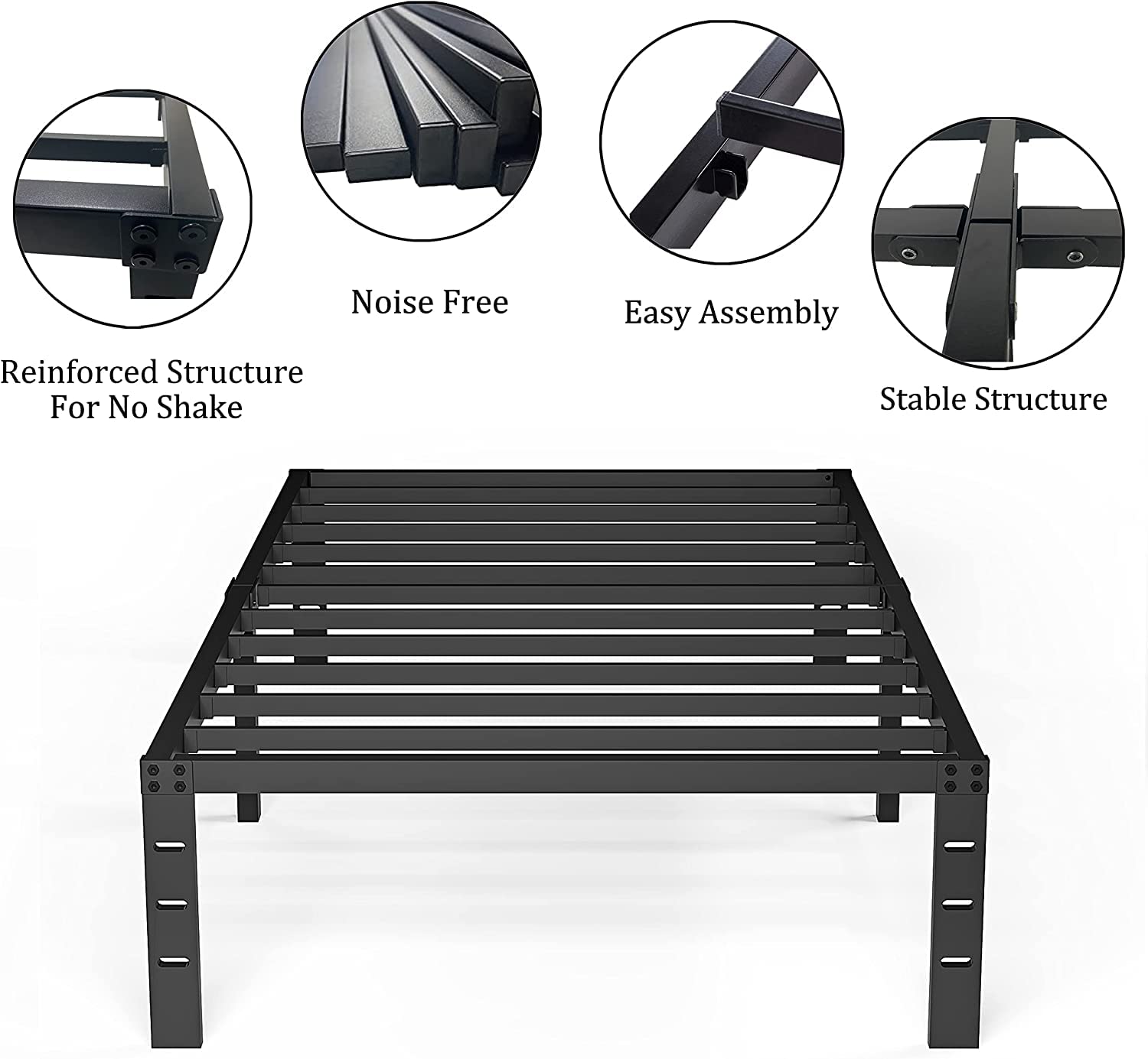 Tooyyer Twin XL 18inch Extra Long Metal Bed Frame Heavy Duty 3000 lbs Sturdy Steel Frame Easy to Assembly Mattress Foundation No Box Spring Needed Non-Slip Support&Noise Free Black Bed Twin XL